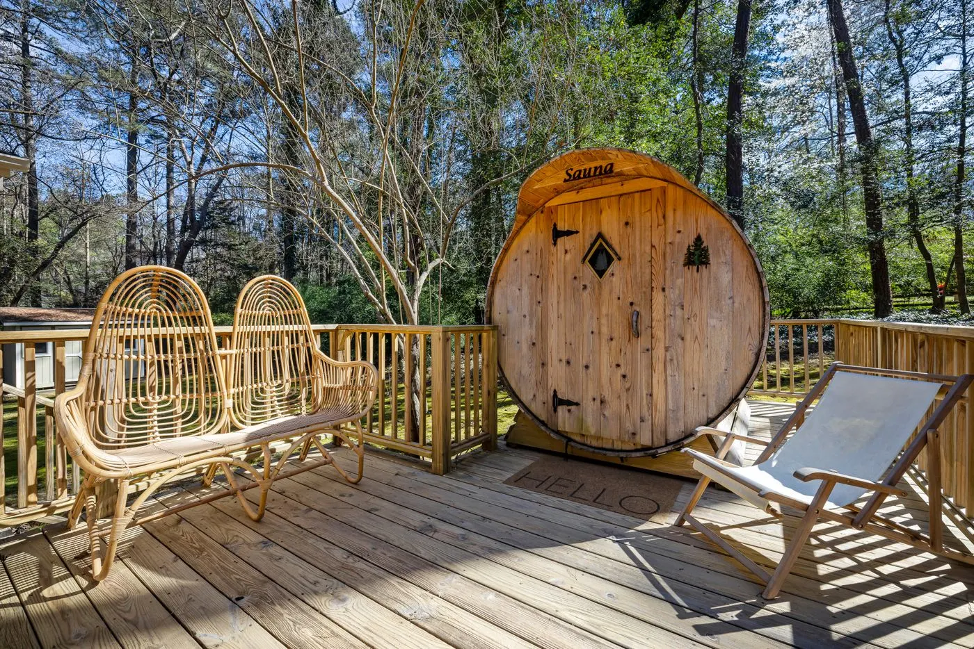 The foundation supports beneath an outdoor sauna