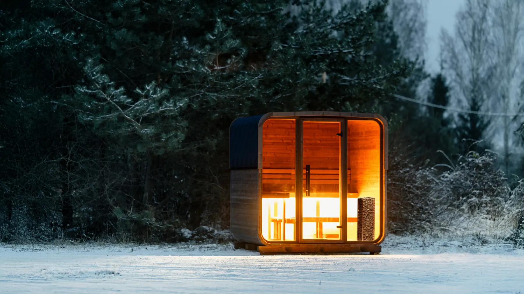 A sauna house with a hot room and a changing area